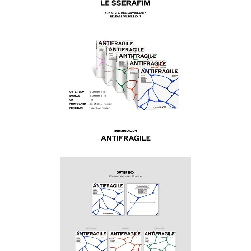 LE SSERAFIM ANTIFRAGILE 2nd Mini Album COMPACT Version CD+Booklet+Photocard+Postcard+Tracking (5