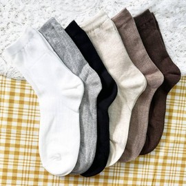 Women's Ribbed Mid-Calf Socks (5 Pairs, Made in Korea) Daily Set: Oatmeal (2 pairs), Cocoa (2 pairs), Brown (1 pair)