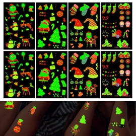 Pack of 182 Glow in the Dark Tattoos, Temporary Waterproof Luminous Christmas Tattoo Stickers, Stocking Filler, Christmas Gifts, Decorations, Party Favours for Children, 8 Sheets