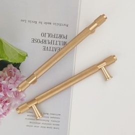 Pexintek 6 Pack Gold Modern Cabinet Handles 128mm Hole Centers Kitchen Bathroom bedrooms Study Furniture Door Vintage Pulls with Screws for Cupboards Drawer Wardrobe Dresser (Golden)