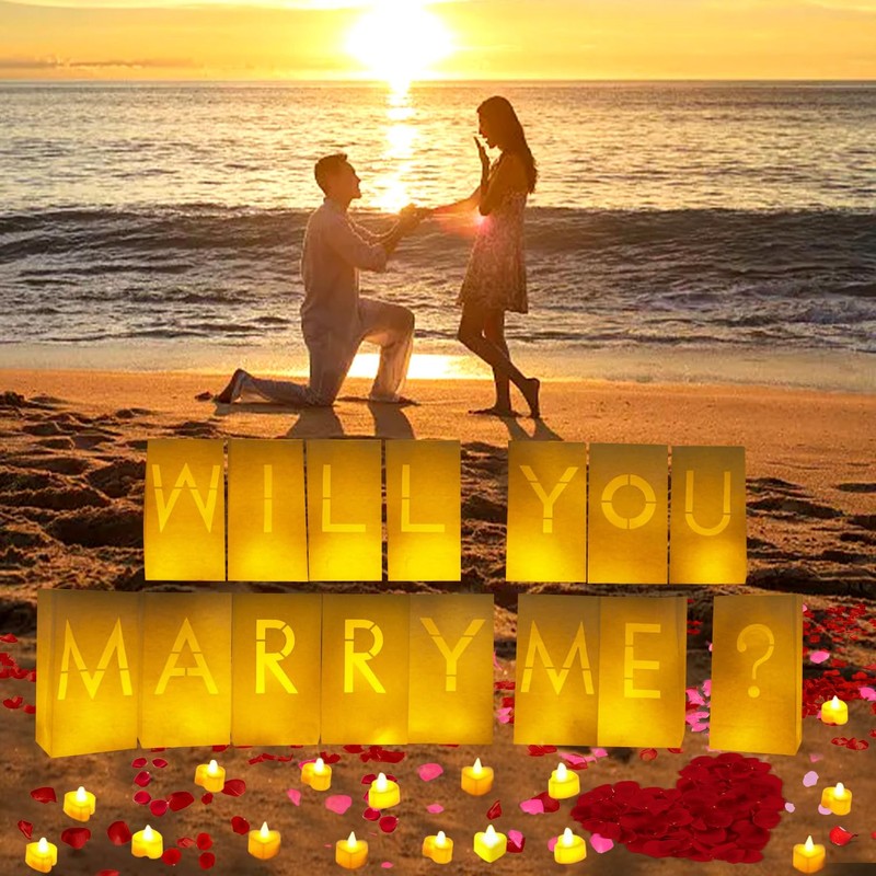 ARIKJ Will You Marry Me Light Up Letters Luminary Bags,