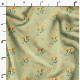Soimoi Beige Velvet Fabric Marigold Floral Printed Craft Fabric BTY 60 Inch Wide