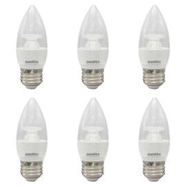 Sunlite LED B11 Clear Chandelier Light Bulb, 4.5 Watts (40W=), 300 Lumens, 120 Volts, Dimmable, Medium E26 Base, 90 CRI, ETL Listed, Torpedo Tip, 2700K Soft White, 6 Pack