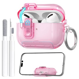 for AirPods Pro 3 Case (2025) with Cleaner Kit, Cute with Lock Clid and Cleaner Kit,[Auto Pop-Up] Soft TPU Clear Cover with Bracket & Dustproof Design for AirPods Pro Case with Keyring(2025)