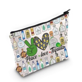 WZMPA Funny Tequila Cosmetic Bag Tequila Drinker Gift Peace Love Tequila Makeup Zipper Pouch Bag For Women Girls, Peace Tequila F, Fit