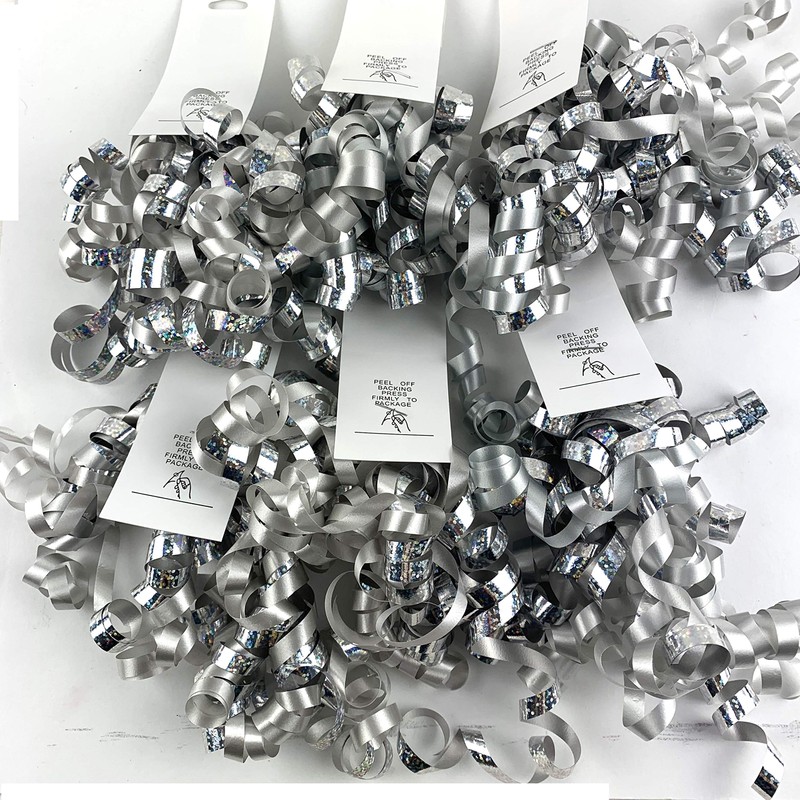 Worlds Silver Curly Bows Gift Wrap Bows 5" Inch(6 Pack)