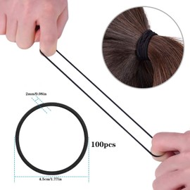 2mm Thick Black Hair Ties for Women, 100pcs Elastic Hair Bands for Thick Hair,Elastic Hair Bands,Metal-Free Soft Hairbands, Suitable for Women, Men, Girls, and Children.