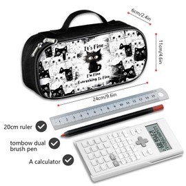 ROVOZAR Kawaii Cat Pencil Case for Girls Boys, Animals Pencil Box for Kids Cat Pen Makeup Bag, Large Capacity Cat Pencil Pouch with Zipper Compartments for Office School