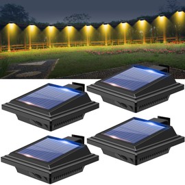 Gutter Lights,40 LED Solar Patio Decor Lights, Deck Lights Outdoor Waterproof Fence Lights for Wall Backyard Porch, Patio, Pool,Step Stairs, Yard, Garden, Pathway (4Pack-Black,Warm White Light)
