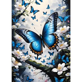 GDYEEH Butterfly Diamond Painting Adults, 5D White Flowers Diamond Art Pictures Beginners, DIY Fantasy Round Full Drill Diamond Painting Embroidery Cross Stitch Gifts Home Wall Decor 30 x 40 cm