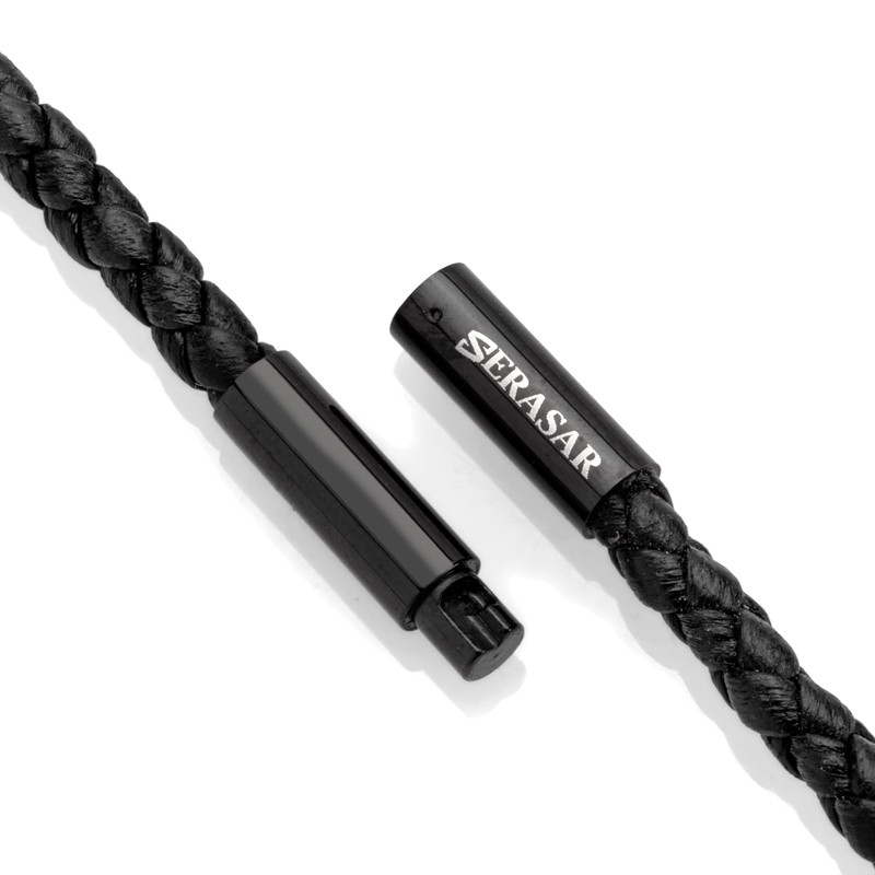 SERASAR Men's Premium Leather Necklace, Stainless Steel Pendant, Secure Clasp,