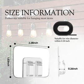 20Pcs Hooks for Outdoor String Lights Clips: Heavy Duty Cable Clips with Waterproof Adhesive Strips for Hanging Christmas Light - Outside UV-Resistant Clear Sticky Cord Holders Rope Organizer