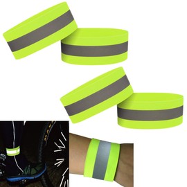 syiyunran Reflektorband Leuchtarmbänder Reflektor Laufen Zubehör - Fluoreszierend Gelb, 4 Stück, Reflektierendes Band, Reflektierender Streifen Elastisches, Ideal zum Laufen und Radfahren Nacht