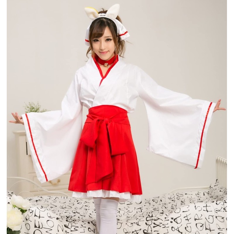 Lady Lazy Shrine Costume, Cosplay, Female Fox, Kimono, Mini, Hakama,