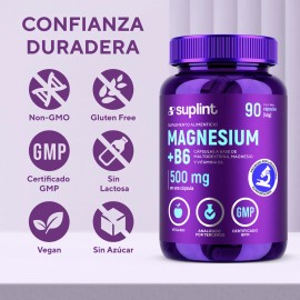 Citrato de Magnesio 200 mg con Vitamina B6 + Magnesio Complex – Suplemento Vegano de Magnesio de Alta Absorción – Anti Calambres Musculares – Vitaminas Mujer - Hombre - Magnesium – 90 Cápsulas