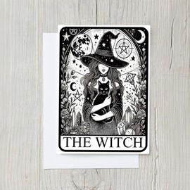 PICTURE THIS PRINTS The Witch Greeting Card, Gothic Witch Tarot-Themed Birthday Card, Wiccan Aesthetic Black Cat Celestial Greeting, Mystical Witchcraft Occult Birthday, Comes with Envelope (5x7")
