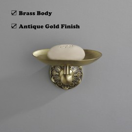 Lucyound Jabonera, Soporte de Jabón Ovalado de Ducha con Drenaje, para Pared Baño, Dorado Vintage, Colección en Relieve de Pétalos de Estilo Boho