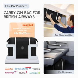 BAGROUPS 32L Easyjet Hand Luggage 45 x 36 x 20 cm Bag Foldable Hand Luggage Bag for Airplane Waterproof Nylon Travel Bags Large Weekender Sports Bag Fitness Bag Travel Bag Women Men, Black and black