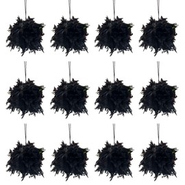 Meseey 12 Pcs Black Christmas Ornaments 3.5 Inch Faux Fur Pom Pom Ball Ornaments for Christmas Trees,Wreaths,Garlands,Crafts and Decorations