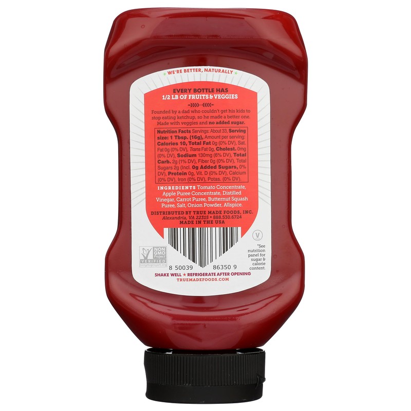 TRUE MADE FOODS No Sugar Added Ketchup with Extra Veggies,