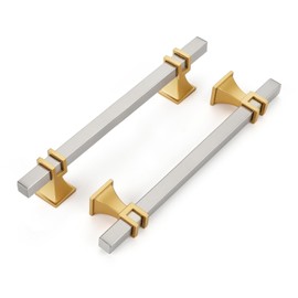 Haliwu 20 Pack Brushed Nickel Cabinet Pulls, 5 inch Silver&Gold Kitchen Handles, Square Dresser Drawer Hardware