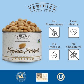 FERIDIES Unsalted Virginia Peanuts, Non-Gmo Project Verified, Kosher Certified 18oz (Pack of 1) XL, Salt Free