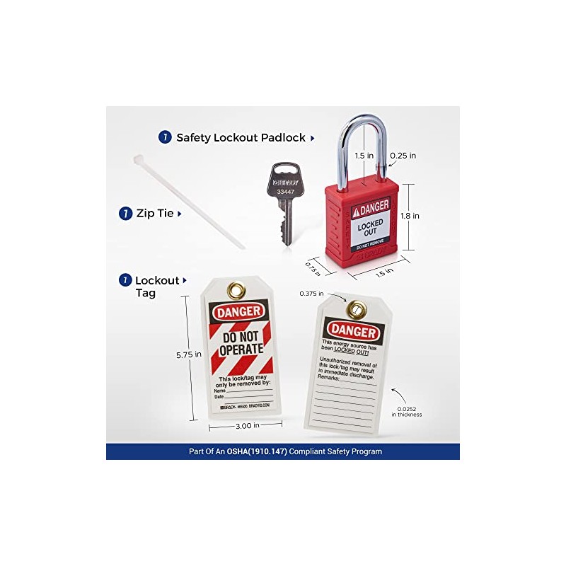 BRADY Personal Lockout Tagout Safety Lock with Loto Tag -