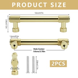 Bekecidi 2 Pack Cabinet Handles Gold, 119mm Drawer Handles Cupboard Handles Kitchen Door Handles Cabinet Pulls Hardware Wardrobe Handles Gold Handles for Drawers Dresser T Bar Handle (B)