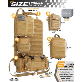 DBTAC Tactical Molle Car Seat Organizer | Vehicle Back Panel with 5X Detachable Pouches, US Flag & Writable Reflective Patch for Cars, Trucks, Ford, Jeep (Tan)