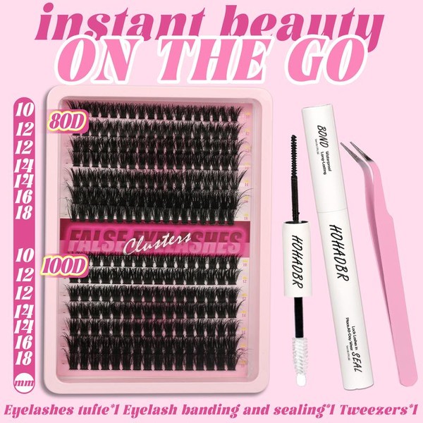 HOHADBR Lash Clusters Wispy Lash Extension 60D+80D+100D Thick Volume Individual