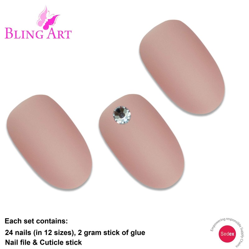 False Nails by Bling Art Beige Matte Oval Medium Fake