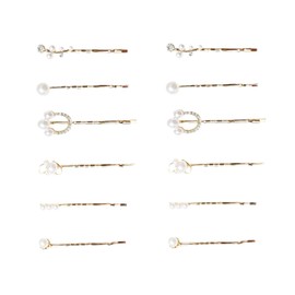 Doromy Hair Accessories - 12Pcs Bridal Golden Metal Hair Clips, Clear Rhinestone & Elegant Artificial Pearl Bobby Pins for Women and Girls Gifts