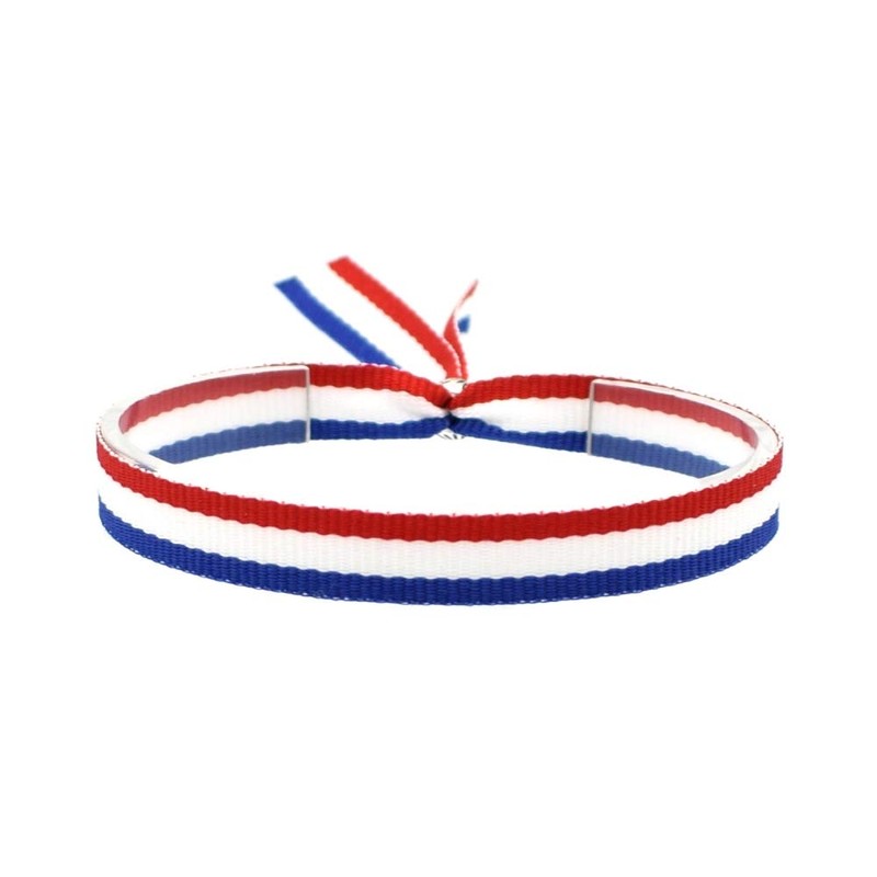 BDM France Flag Red White Blue Fabric Bracelet for Men