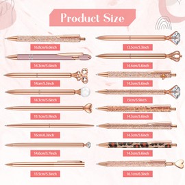 Colarr 16 Pcs Ballpoint Pens Set Metal Crystal Diamond Pen Glitter Pens for Journaling Pretty Cute Pens Black Ink Retractable Fancy Pens Gifts for Women Girls Office Wedding School Supply (Rose Gold)