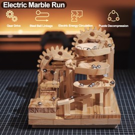 Tucraew Wooden Marble Run Electric Motorized, Electric Model Kit Marble Run Brain Teaser Wooden Puzzles Building Toy, 3D Wooden Puzzles for Adults and Kids to Build