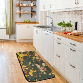 Golden Maple Leaves Rugs Non Slip Rubber Backing Heavy Duty Mat for Kitchen, Bathroom,Floor Home, Easy Cleaning Kitchen Rug Romantic Pattern Carpet Small Runner (20 x 39 in)