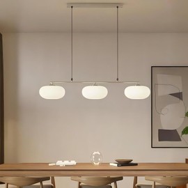 LIGHTLAND 3 Lights Wabi-Sabi Style Island Light, Modern Island Lamp, Metal and Glass Pendant Light for Dining Room Kitchen Island, Chrome, 39.3 Inch