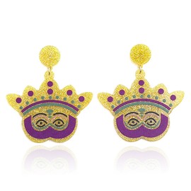 Mardi Gras Earrings Mardi Gras Outfit Shirts for Women Acrylic Carnival Dangle Earrings Jewelry Mardi Gras Accessories for Women