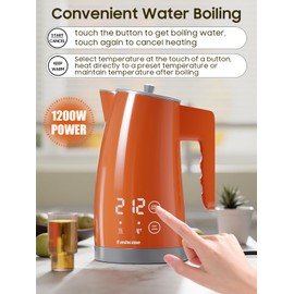 Temperature Control Electric Kettle, 5 Temp Presets, 2H Keep Warm, 1.25L 1200W Fast Boil with LED Display, Cool-Touch Design with Auto Shut-Off, Cordless Design (Orange)