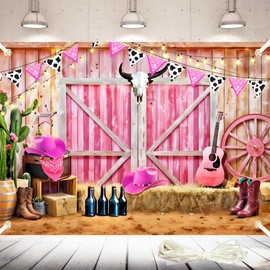 Cowgirl Backdrop Western Cowgirl Banner 7x5Ft Pink Cowboy Backdrop Photography Booth Prop for Girls Cowboy Birthday Party Decorations Baby Shower Supplies