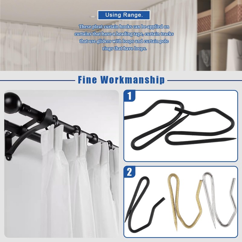Glarks 58Pcs 1 Inch Sliver Metal Curtain Hooks, Rustproof Heavy