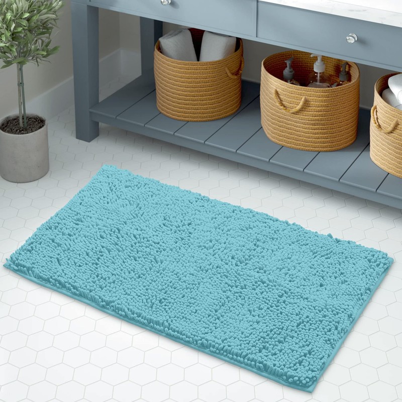 LuxUrux Bath Mat-Extra-Soft Plush Bath Shower Bathroom Rug, 1'' Chenille