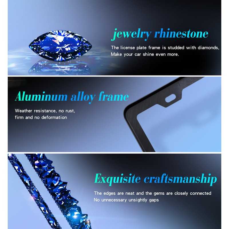 Murimt Blue Bling License Plate Frames 2 Pack Sparkly Glitter