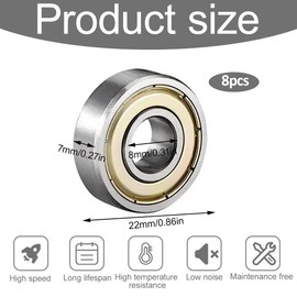 8 Pezzi Cuscinetti a Sfere 608ZZ in Metallo, per Skateboard, Pattini, Longboard, Micro cuscinetti Alta Qualità (8x22x7 mm)