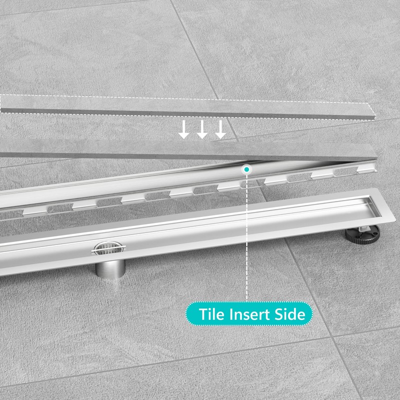 24 inch Linear Shower Drain with Tile Insert Grate Cover,