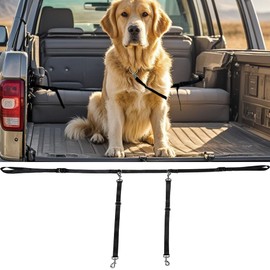 Dog Truck Bed Leash Tether Tie Down System for Two or One Dogs, Canine Leash Restraints for Car Outdoor Bed, Pet Bed Harness Barrier for Pickup, Car Backseat, Trucks