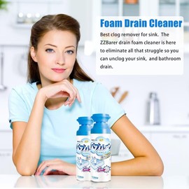 Drain Foam Cleaner, Foam Drain Cleaner, Powerful Sink and Drain Cleaner Foam, Liquid Hair Drain Clog Remover, Foaming Drain Cleaner for Kitchen Drain, Sinks, Tubs (2PCS)