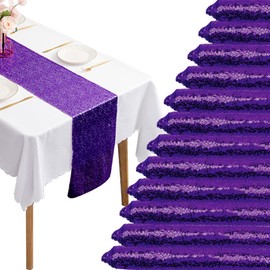 12 Packs 12 X 108 Inch Purple Sequin Table Runner Glitter Dining Table Runner for Birthday Wedding Engagement Bridal Baby Shower Bachelorette Holiday Celebration Party Supplies Decorations (Purple)