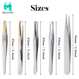 MEGAVOW 5 Pcs Tweezers for Facial Hair Remover, Professional Stainless Steel Eyebrow Slant Tweezer Set, Plucking Beauty Tools with Travel Case, Women and Men