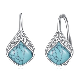 POPLYKE Tear Moonstone Leverback Earrings for Women 925 Sterling Silver Moonstone Dangle Jewellery for Sensitive Ears, Sterling Silver, Turquoise